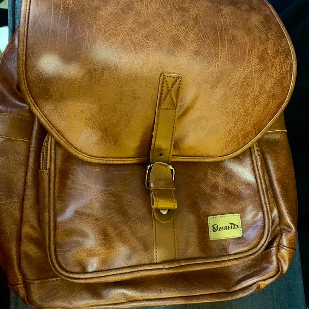 Brown faux leather backpack